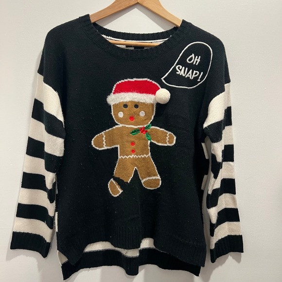 United States Sweater Holiday Sweaters - United States Sweater Holiday Gingerbread Oh Snap Christmas Sweater Black Large